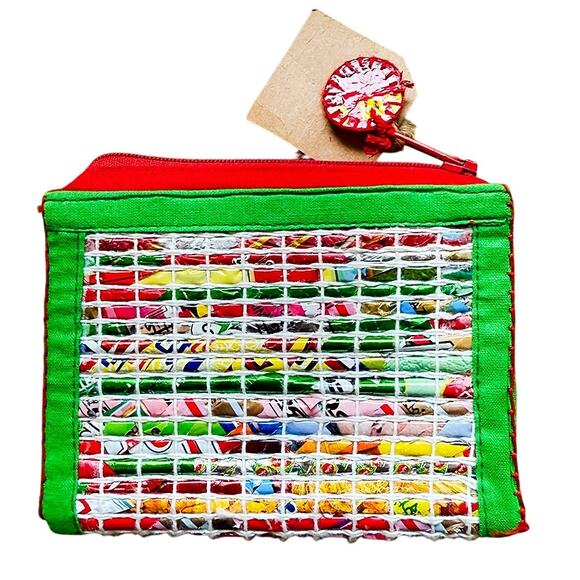 Handcrafted Multicolored Zippered Cardholder Purse Pouch Recycled Materials NWT - Picture 8 of 8